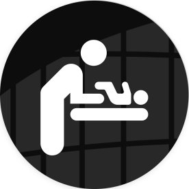 Skylt Skötbord, Ø10 cm, svart