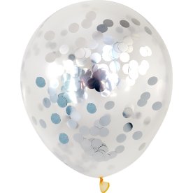 Ballong med konfetti, silver, 30 cm, 5 st.
