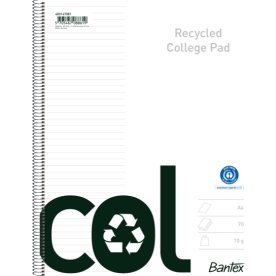 Kollegieblock Bantex Recycled Col A4+ Linjerat