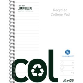 Kollegieblock Bantex Recycled Col A5+ Linjerat