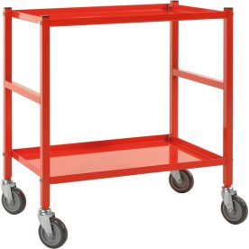 Rullvagn, 2 hyllor, 670x415x760 mm, 150 kg, röd
